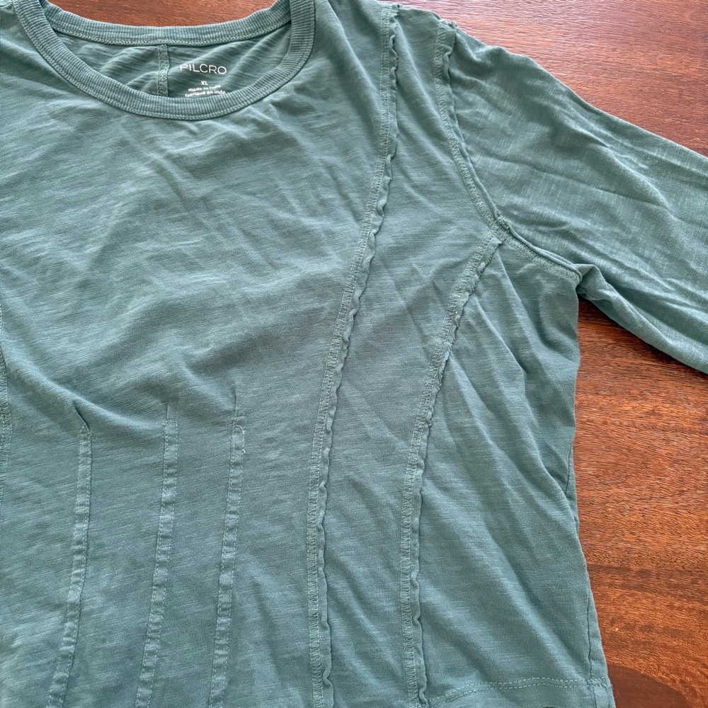 Pilcro by Anthropology Seamed LS Top Womens XL Dark Turquoise Cotton - Picture 6 of 11